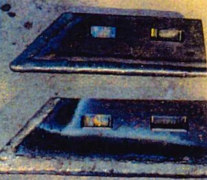 超硬肉盛の施工写真：スクレーパーの例